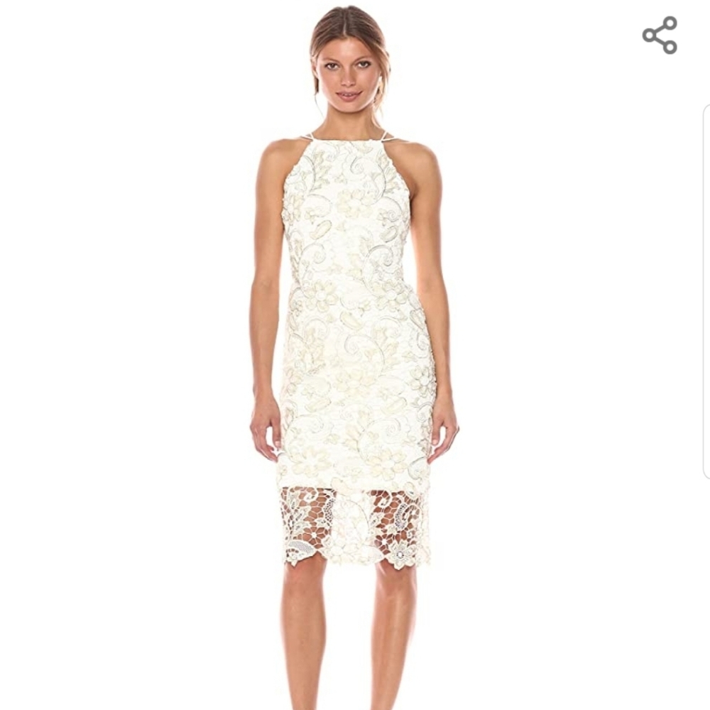 Floral metallic lace sheath deess